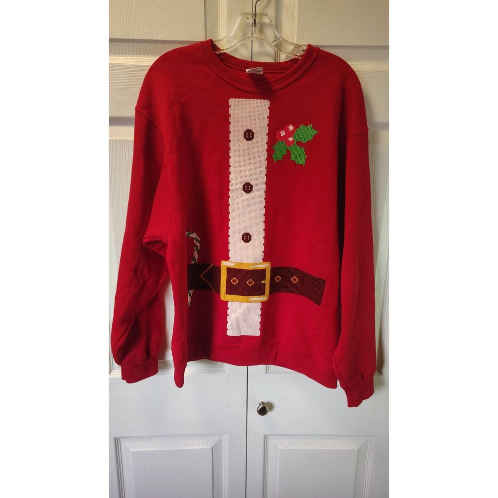Jerzees NuBlend Unisex Santa Claus Suit Ugly Christmas Sweatshirt, Size Large